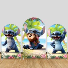 JY1003 Lilo & Stitch Beach Coconut Doll Arch Backdrop Cover, Elastic Fabric Arch for Kids Birthday, Tropical Party Decoration