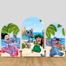 JY1004 Lilo & Stitch Beach Activities Arch Backdrop Cover, Elastic Fabric Arch for Kids Birthday, Summer Party Decoration