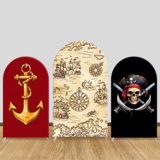JY1008 Vintage Nautical Pirate Map Arch Backdrop Cover, Elastic Fabric Arch for Ocean Themed Party, Anchor & Compass Decoration