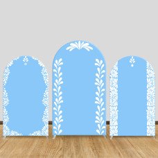 JY1010 Light Blue Minimalist Floral Arch Backdrop Cover, Elastic Fabric Arch for Wedding & Baptism, Elegant Party Decoration