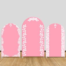 JY1010 Pink Minimalist Floral Arch Backdrop Cover, Elastic Fabric Arch for Wedding & Baptism, Elegant Party Decoration