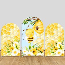 JY1011 Watercolor Bee & Honeycomb Arch Backdrop Cover, Elastic Fabric Arch for Kids Birthday, Spring Party Decoration