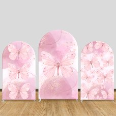 JY1017 Pink Watercolor Butterfly Arch Backdrop Cover, Elastic Fabric Arch for Girls Birthday, Baby Shower & Baptism Party Decoration