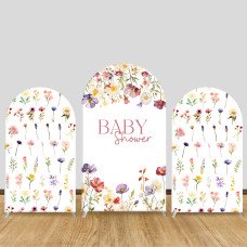 JY1020 Watercolor Wildflower Baby Shower Arch Backdrop Cover, Elastic Fabric Background for Neutral Gender Party