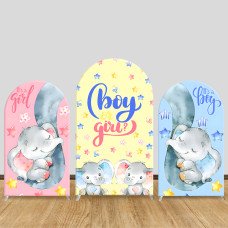 JY1022 Elephant Boy or Girl Gender Reveal Arch Backdrop Cover, Elastic Fabric Background for Baby Shower Party