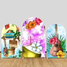 JY1023 Tropical Tiki Bar & Cocktail Arch Backdrop Cover, Elastic Fabric Background for Luau & Summer Party