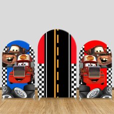 JY1024 Cars Movie Mack Truck Themed Arch Backdrop Cover, Elastic Fabric Background for Boys Birthday & Race Party