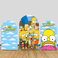 JY1027 The Simpsons Family Themed Arch Backdrop Cover, Elastic Fabric Background for Kids Birthday & Cartoon Party