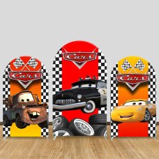 JY1029 Cars Movie Characters Arch Backdrop Cover, Elastic Fabric Background for Boys Birthday & Racing Party