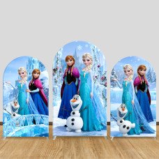 JY1031 Frozen Elsa Anna & Olaf Arch Backdrop Cover, Elastic Fabric Background for Girls Birthday & Winter Party