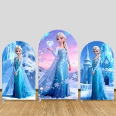JY1032 Frozen Elsa Ice Castle Arch Backdrop Cover, Elastic Fabric Background for Girls Birthday & Magical Party
