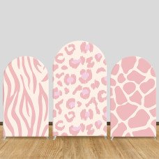 JY1033 Pink Animal Print Arch Backdrop Cover Set, Elastic Fabric Background for Safari & Themed Party