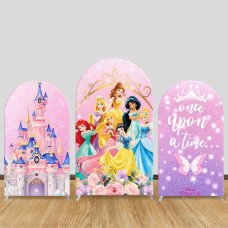 JY1034 Disney Princess Castle Themed Arch Backdrop Cover, Elastic Fabric Background for Girls Birthday & Fairy Tale Party