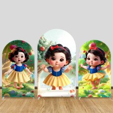 JY1035 Baby Snow White Watercolor Arch Backdrop Cover, Elastic Fabric Background for Baby Shower & Kids Birthday Party