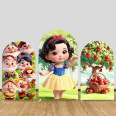 JY1035 Snow White & Seven Dwarfs Arch Backdrop Cover, Elastic Fabric Background for Kids Birthday & Fairy Tale Party