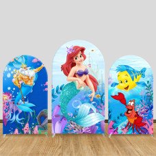 JY1036 The Little Mermaid Ariel Underwater Arch Backdrop Cover, Elastic Fabric Background for Girls Birthday & Ocean Party