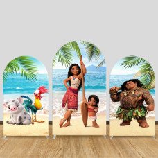 JY1037 Moana Tropical Beach Arch Backdrop Cover, Elastic Fabric Background for Kids Birthday & Hawaiian Party