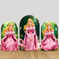 JY1038   Sleeping Beauty Aurora Princess Arch Backdrop Cover, Elastic Fabric Background for Girls Birthday & Fairy Tale Party