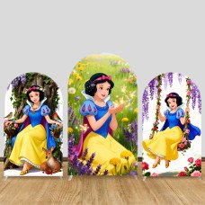 JY1039   Snow White in Forest Arch Backdrop Cover, Elastic Fabric Background for Kids Birthday & Enchanted Party