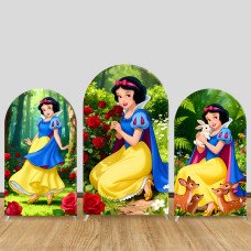 JY1039   Snow White with Forest Animals Arch Backdrop Cover, Elastic Fabric Background for Kids Birthday & Magical Party
