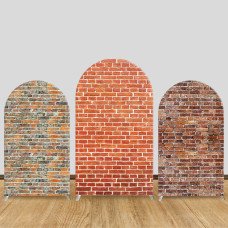 JY1041   Vintage Red Brick Arch Backdrop Cover, Elastic Fabric Background for Rustic & Industrial Themed Party