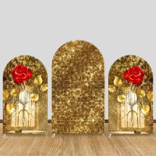JY1045  Golden Rose Disco Arch Backdrop Cover, Elastic Fabric Background for Wedding & Elegant Party