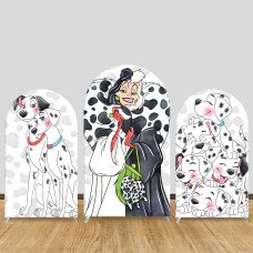 JY1047  Cruella and 101 Dalmatians Arch Backdrop Cover, Elastic Fabric Background for Kids Birthday & Cartoon Party