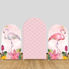 JY1048  Tropical Flamingo with Crown Arch Backdrop Cover, Elastic Fabric Background for Summer Party & Girls Birthday