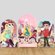JY1049  Star vs. the Forces of Evil Themed Arch Backdrop Cover, Elastic Fabric Background for Kids Birthday & Cartoon Party