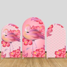 JY1050  Flamingo & Hibiscus Flowers Arch Backdrop Cover, Elastic Fabric Background for Hawaiian Luau & Summer Party