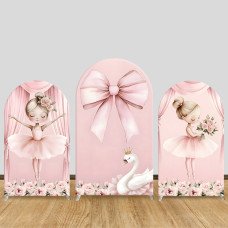 JY1052  Pink Ballerina Swan Arch Backdrop Cover, Elastic Fabric Background for Girls Ballet Party