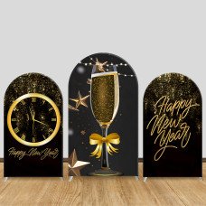 JY1053  Black & Gold New Year Arch Backdrop Cover, Elastic Fabric Background for Festive Party