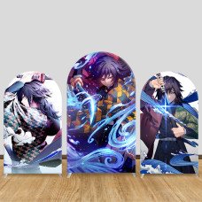 JY1054  Demon Slayer Giyu Tomioka Water Breath Arch Backdrop Cover, Elastic Fabric Background for Anime Party