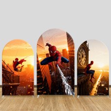 JY1055  Spider-Man City Sunset Arch Backdrop Cover, Elastic Fabric Background for Superhero Party