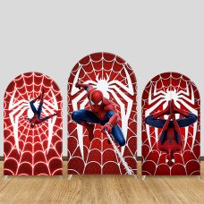 JY1057  Spider-Man Red Web Pattern Arch Backdrop Cover, Elastic Fabric Background for Superhero Themed Party