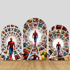 JY1060  Marvel Heroes Collage Spider-Man Arch Backdrop Cover, Elastic Fabric Background for Superhero Themed Party