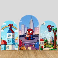 JY1061  Cute Lego Style Spider-Man Arch Backdrop Cover, Elastic Fabric Background for Kids Birthday Party