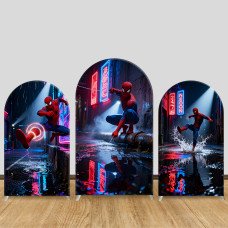 JY1062  Neon Cyberpunk Spider-Man Arch Backdrop Cover, Elastic Fabric Background for Boys Themed Party