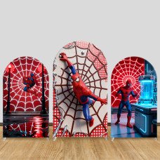 JY1063  Cyber Tech Spider-Man Arch Backdrop Cover, Elastic Fabric Background for Boys Superhero Party