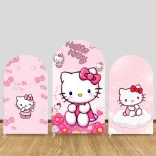 JY1066  Pink Hello Kitty Arch Backdrop Cover, Elastic Fabric Background for Girls Birthday Party