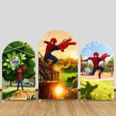 JY1067  Playground Fun Spider-Man Arch Backdrop Cover, Elastic Fabric Background for Kids Superhero Party
