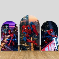 JY1070  Neon City Night Spider-Man Arch Backdrop Cover, Elastic Fabric Background for Boys Birthday Party