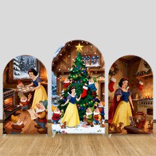 JY1072  Christmas Snow White Winter Cabin Arch Backdrop Cover, Elastic Fabric Background for Holiday Princess Party
