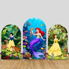 JY1074  Disney Princess Jungle Adventure Arch Backdrop Cover, Elastic Fabric Background for Kids Magical Party