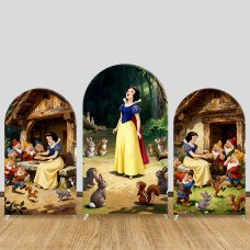 JY1075  Cozy Cabin Snow White Arch Backdrop Cover, Elastic Fabric Background for Kids Whimsical Party