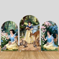 JY1076  Forest Floral Snow White Arch Backdrop Cover, Elastic Fabric Background for Girls Dreamy Party