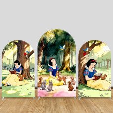 JY1080  Forest Reading Snow White Arch Backdrop Cover, Elastic Fabric Background for Kids Whimsical Party