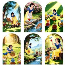 JY1085 Forest Playtime Snow White with Animals Arch Backdrop Cover, Elastic Fabric Background for Kids Whimsical Party