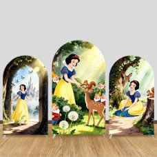 JY1088  Watercolor Snow White in the Forest Arch Backdrop Cover, Elastic Fabric Background for Girls Magical Party