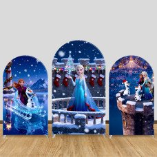 JY1090  Frozen Elsa & Anna Christmas Arch Backdrop Cover, Elastic Fabric Background for Winter Princess Party